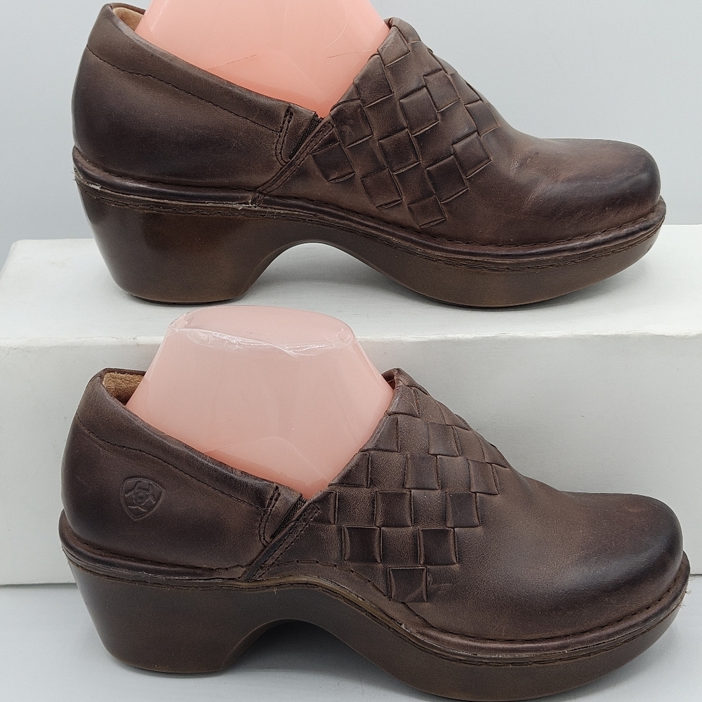 Ariat Dark Brown Woven Leather Clog Mules